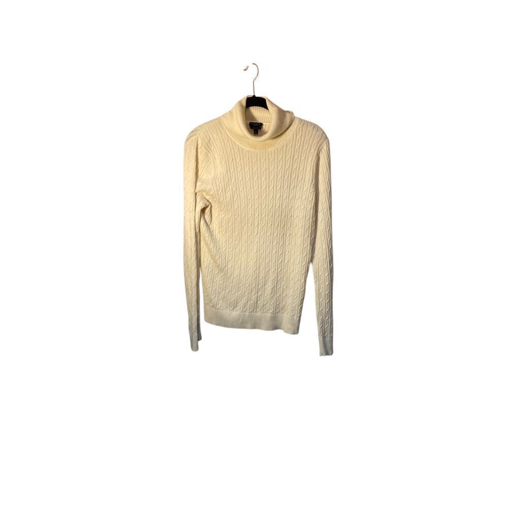 Talbots women’s Pima cotton ivory cable knit print turtleneck sweater S/M